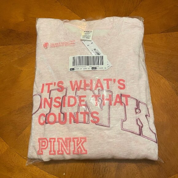 PINK Victoria's Secret Ivy Fleece Oversized Shimmer Crew Sweatshirt - NWT - Picture 4 of 8